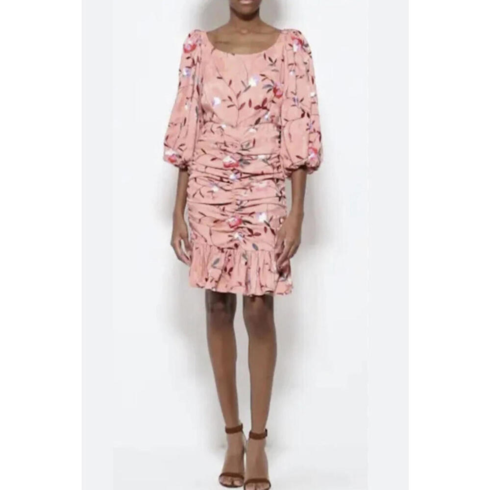 New By Timo Ruched Floral Embroidered Jacquard Dress In Blush Size S - Picture 2 of 11